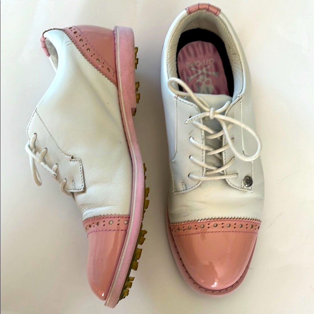 G/FORE Captoe Gallivantor pink white  oxford golf shoes lace ties leather sz 7.5
